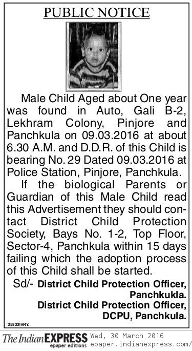 Public Notice, The Indian Express News March 30, 2016